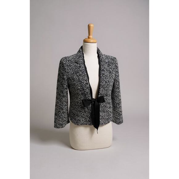Ann Taylor Jacket Blazer Sz 4 Black Bow Closure Marled Short Office Careerwear - Picture 1 of 12